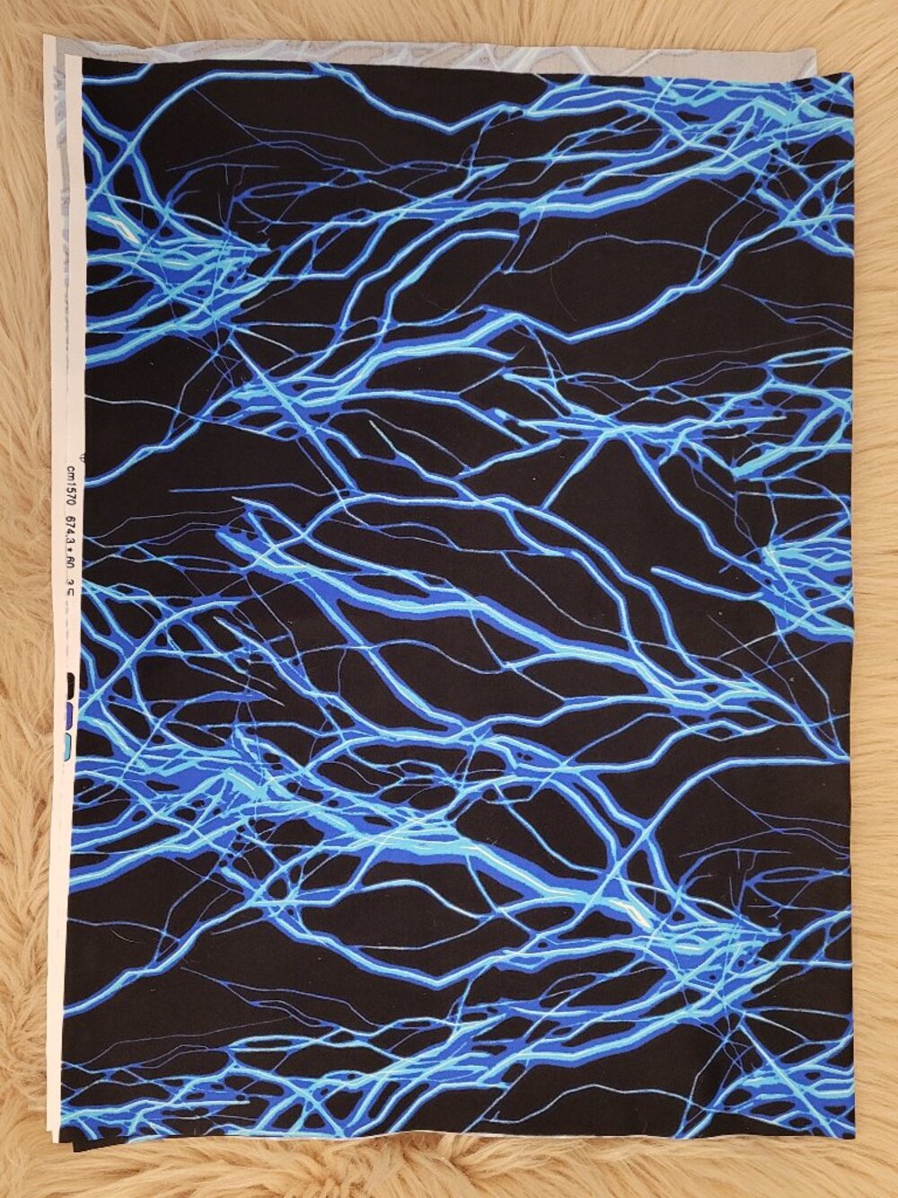UV Glow Electric Blue Lightning Bolt Print Spandex Fabric ~ 1/2 Yard x 60" ~ New